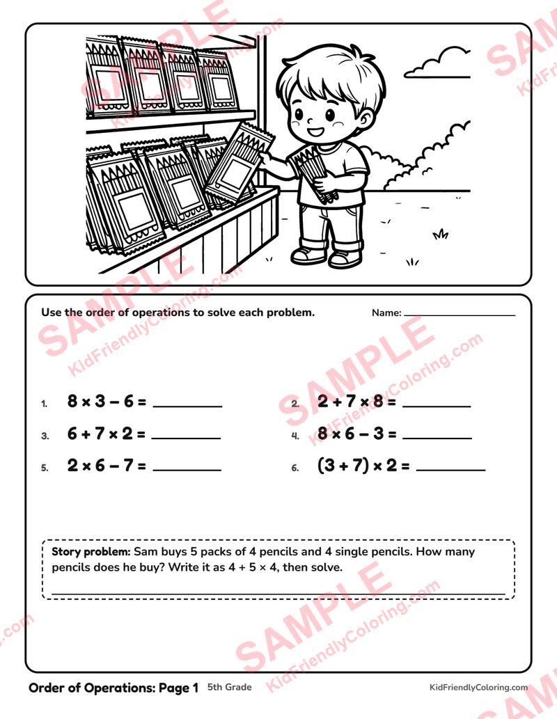 Order of Operations: Page 1 coloring page preview