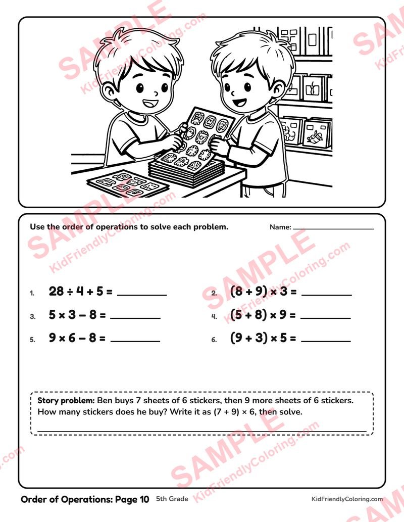 Order of Operations: Page 10 coloring page preview