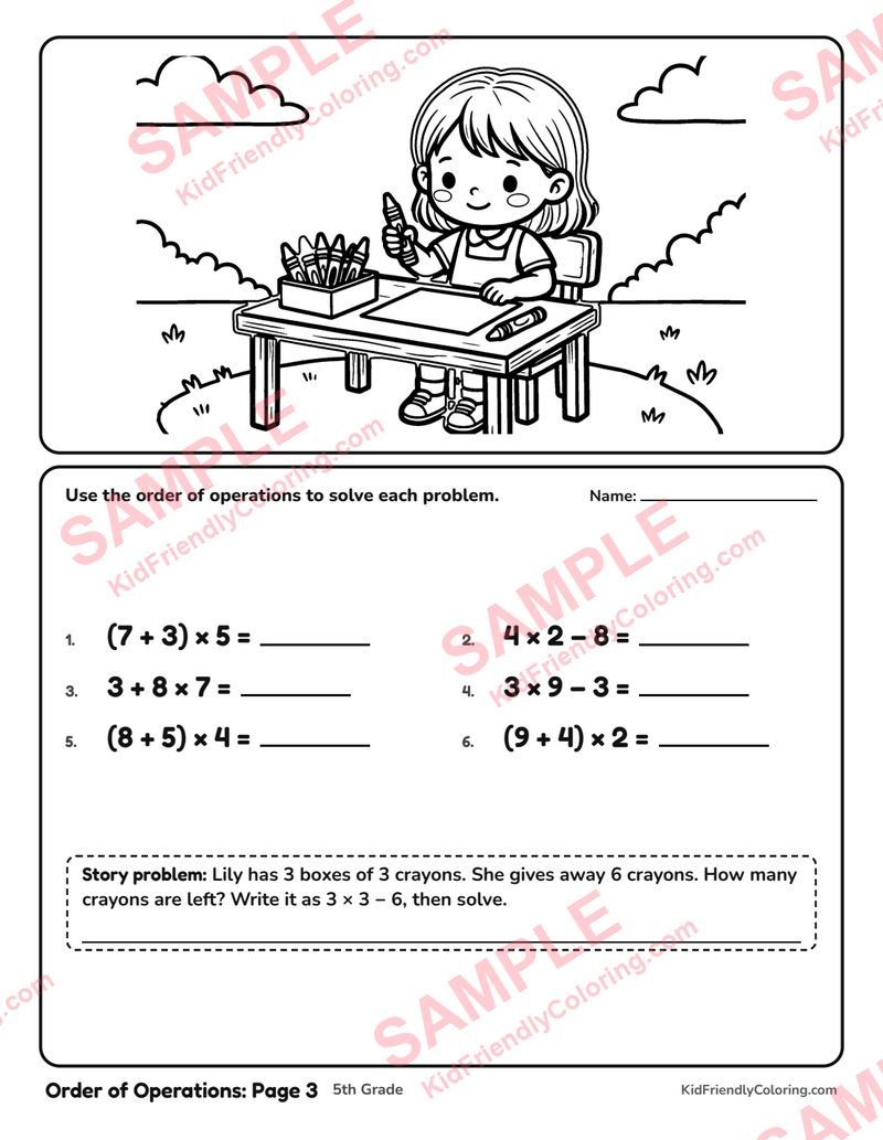 Order of Operations: Page 3 coloring page preview