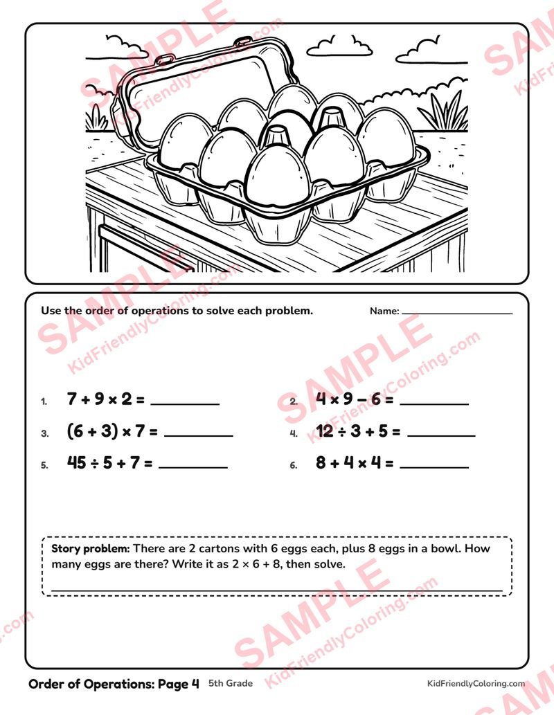 Order of Operations: Page 4 coloring page preview