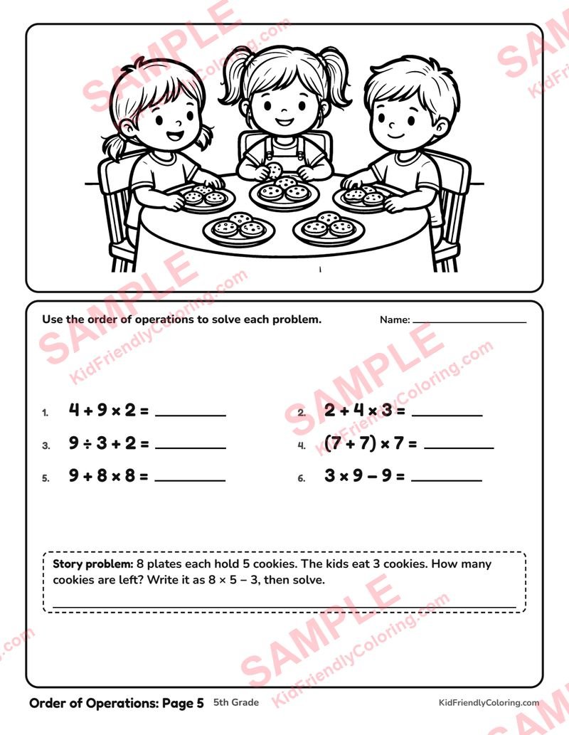 Order of Operations: Page 5 coloring page preview