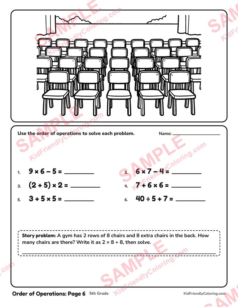 Order of Operations: Page 6 coloring page preview