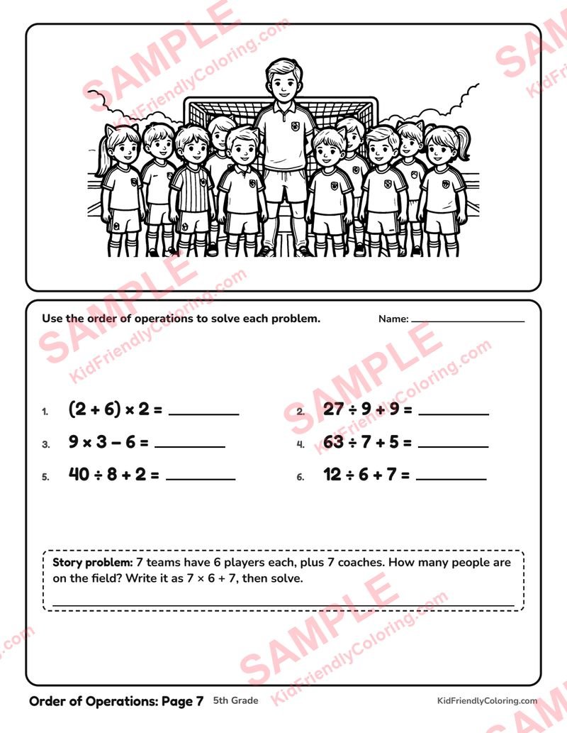 Order of Operations: Page 7 coloring page preview