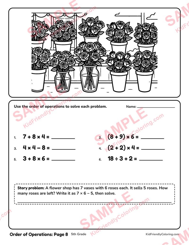 Order of Operations: Page 8 coloring page preview