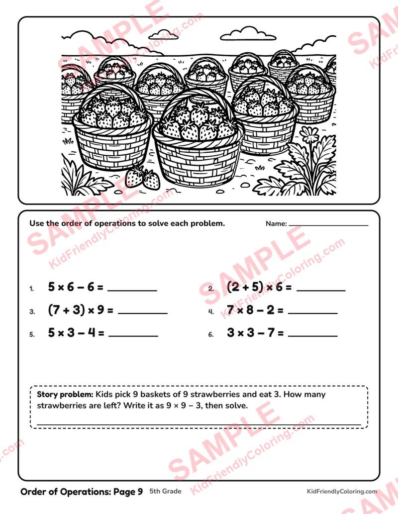 Order of Operations: Page 9 coloring page preview