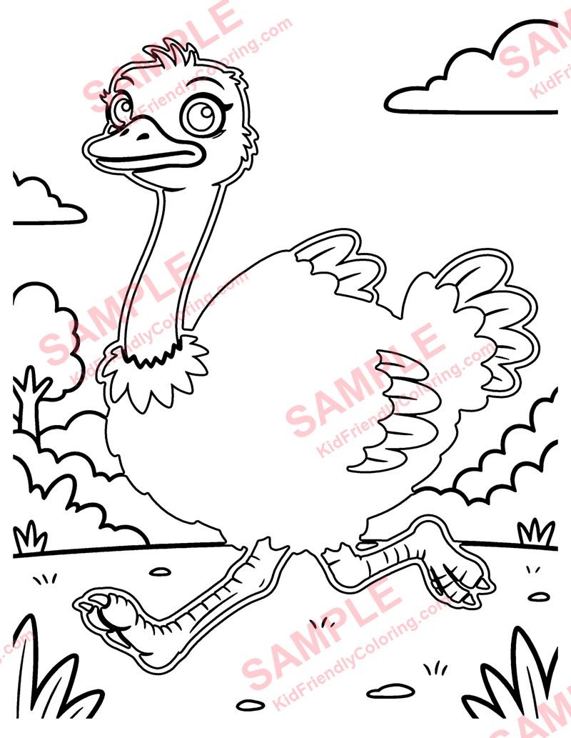 Ostrich coloring page preview