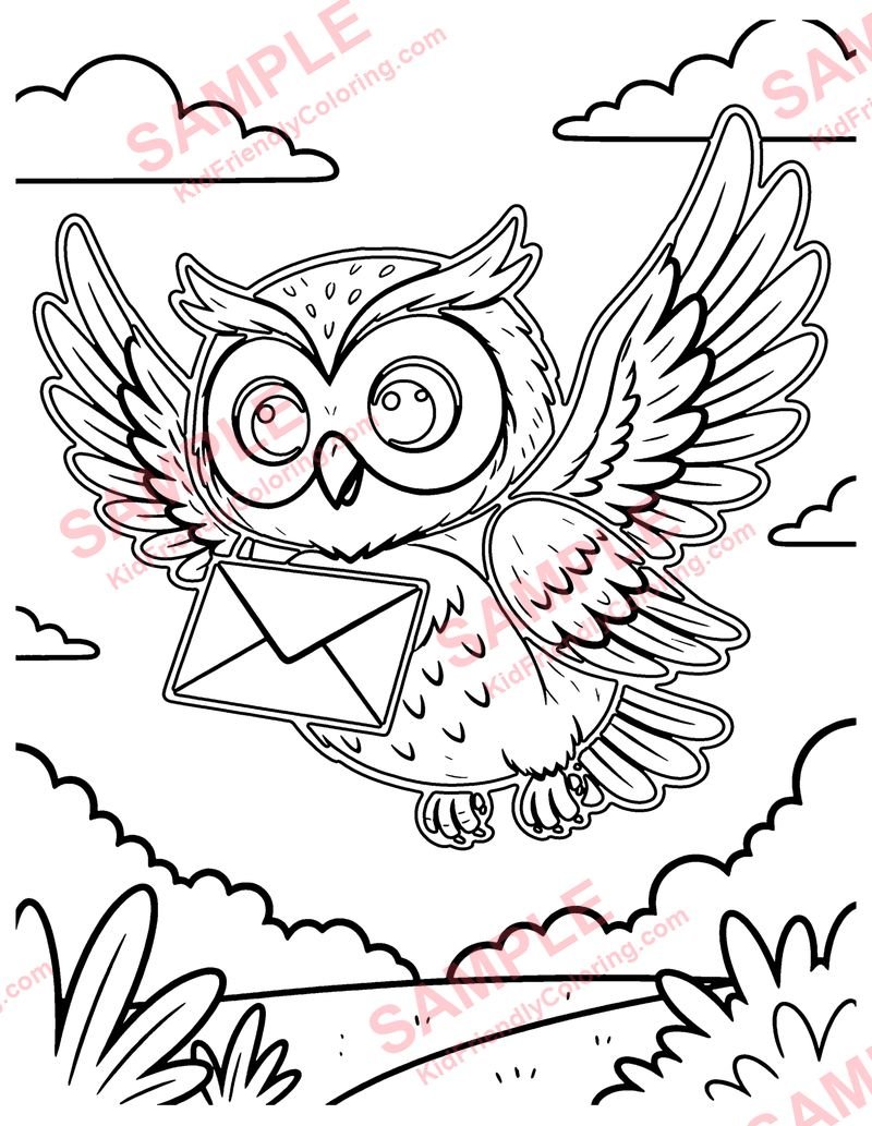 Owl Delivers a Letter coloring page preview