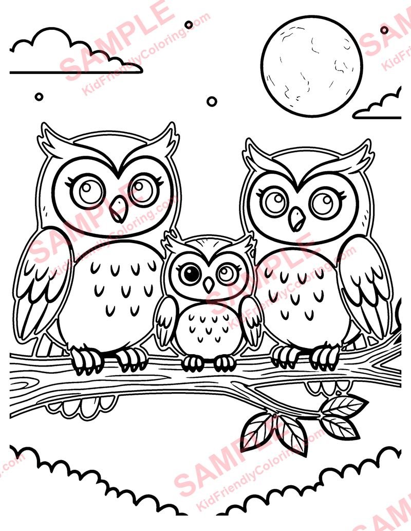 Owl Family coloring page preview