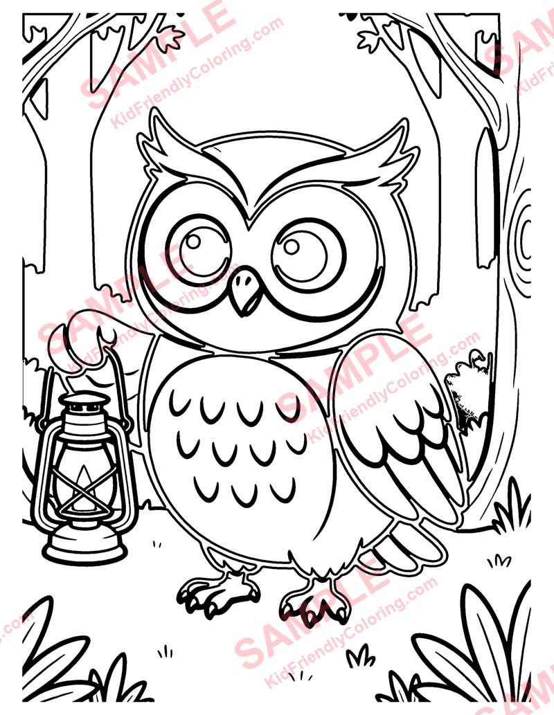 Owl with a Lantern coloring page preview