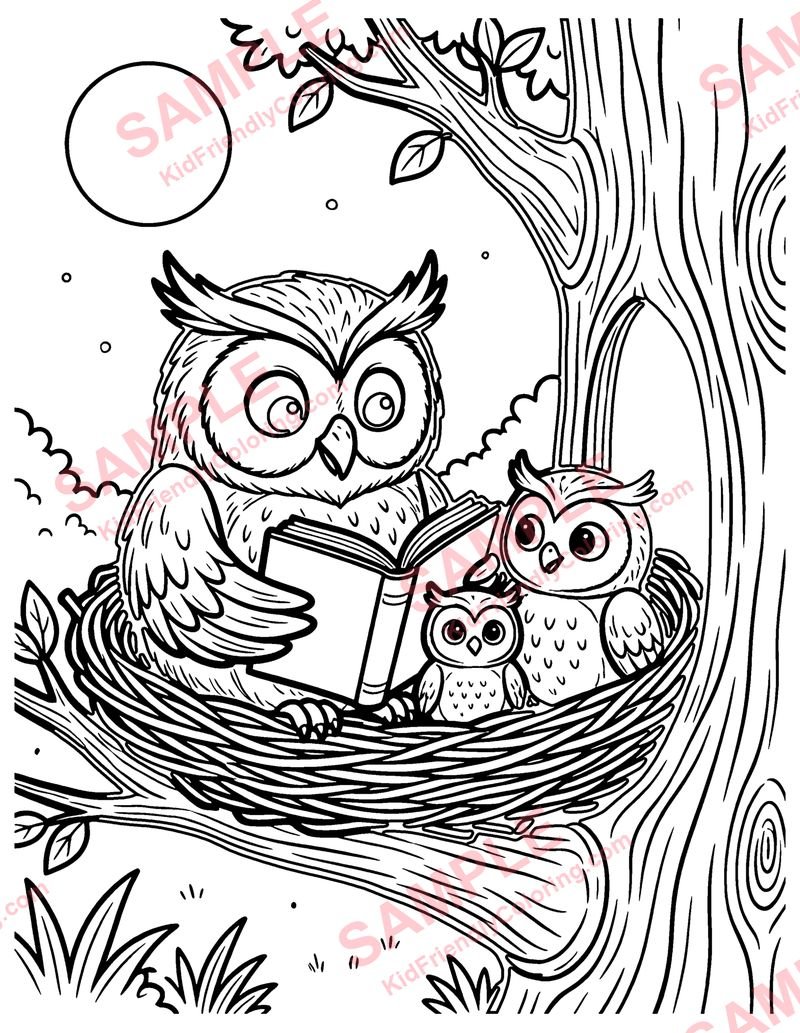 Owl's Bedtime Story coloring page preview