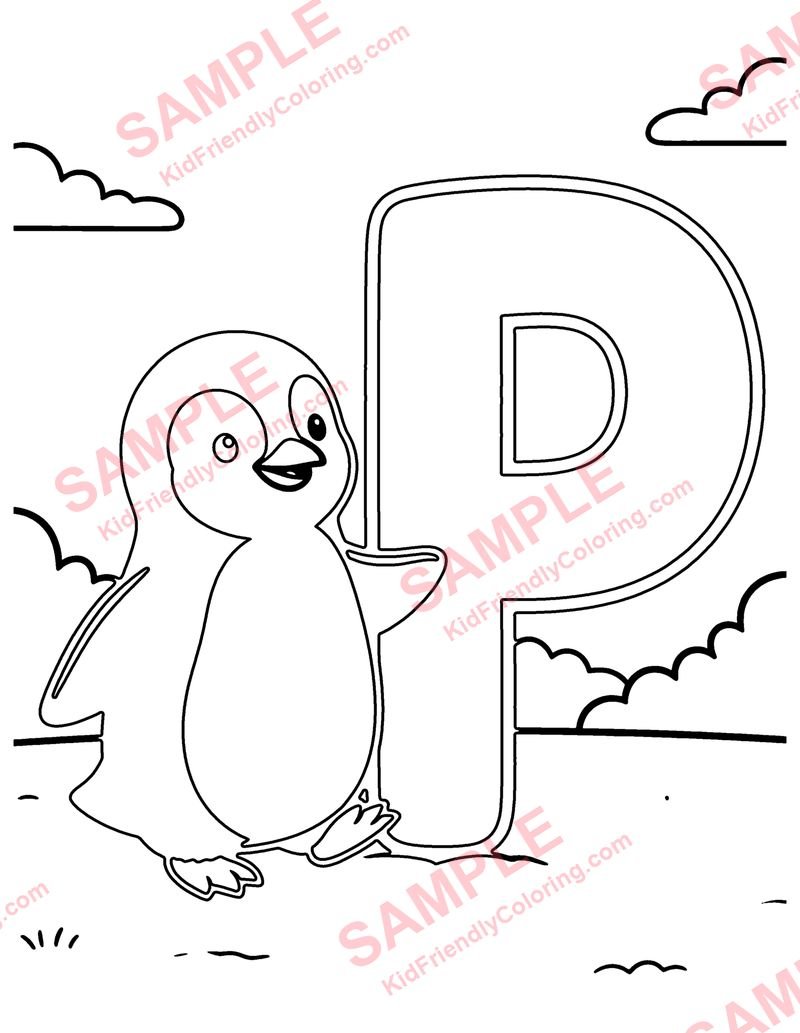 P Is for Penguin coloring page preview