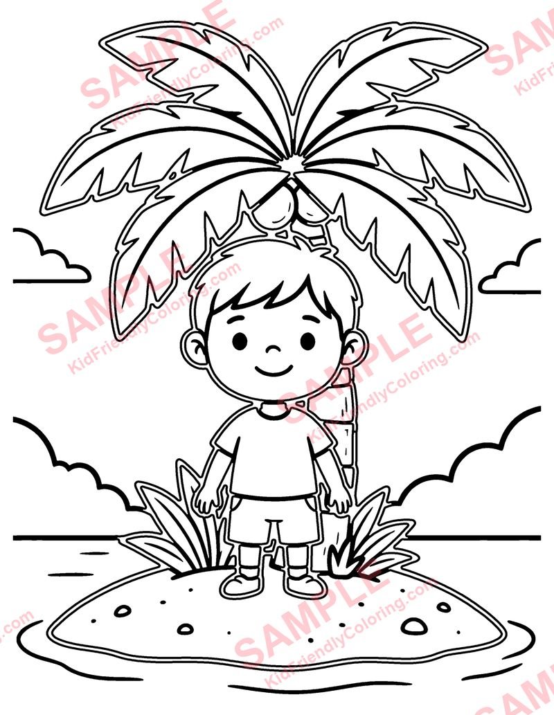 Palm Tree Island coloring page preview