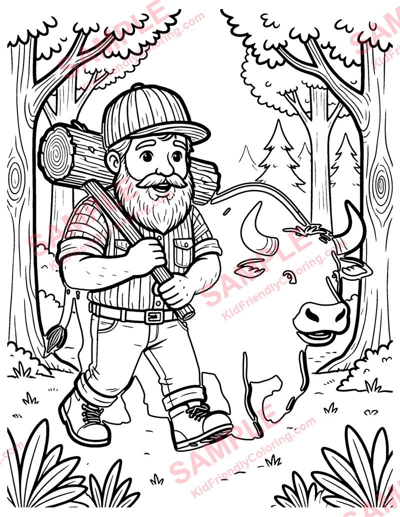 Paul Bunyan and Babe coloring page preview