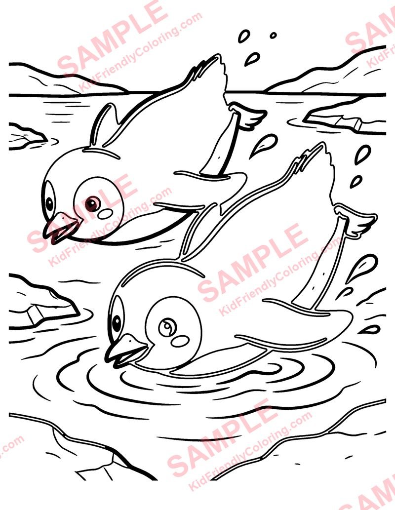 Penguin Dive coloring page preview
