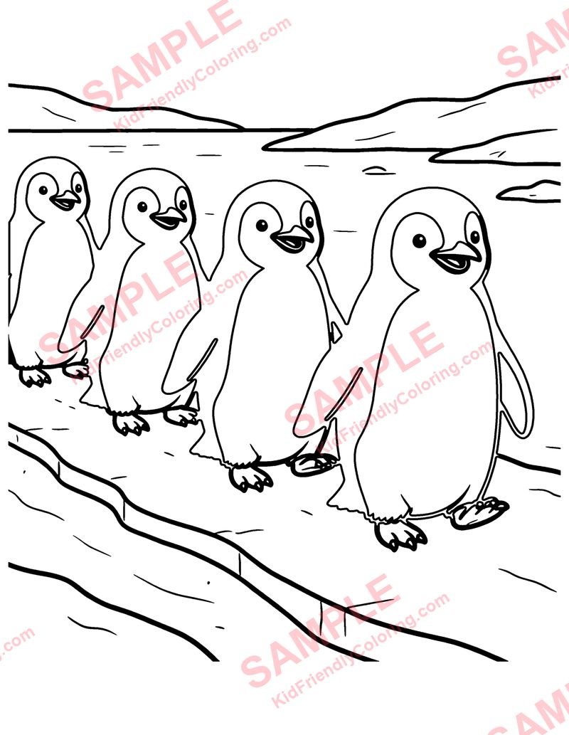 Penguin Parade coloring page preview