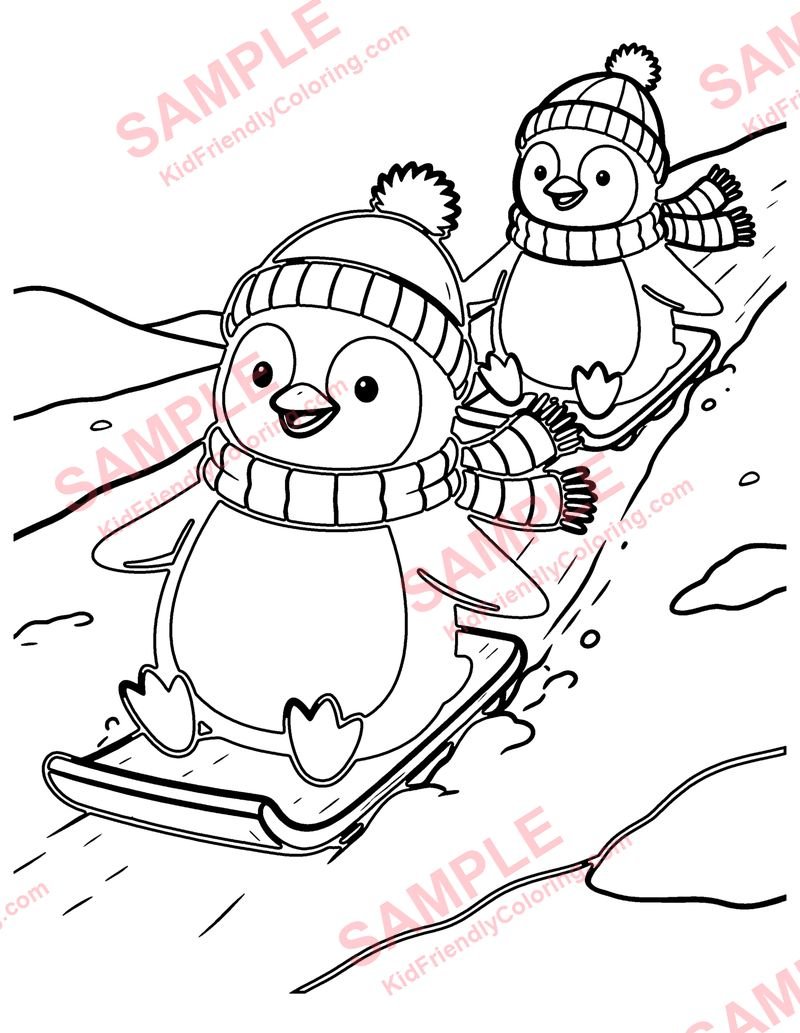 Penguin Winter Fun coloring page preview