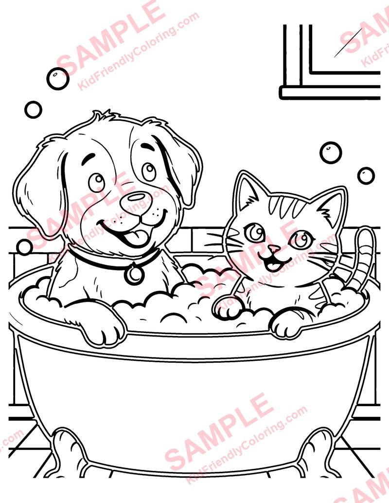 Pet Bath Day coloring page preview