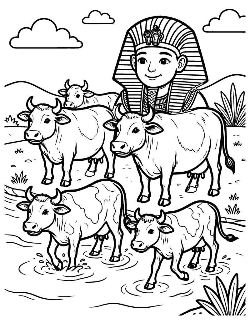Pharaoh's Dream of Cows coloring page preview