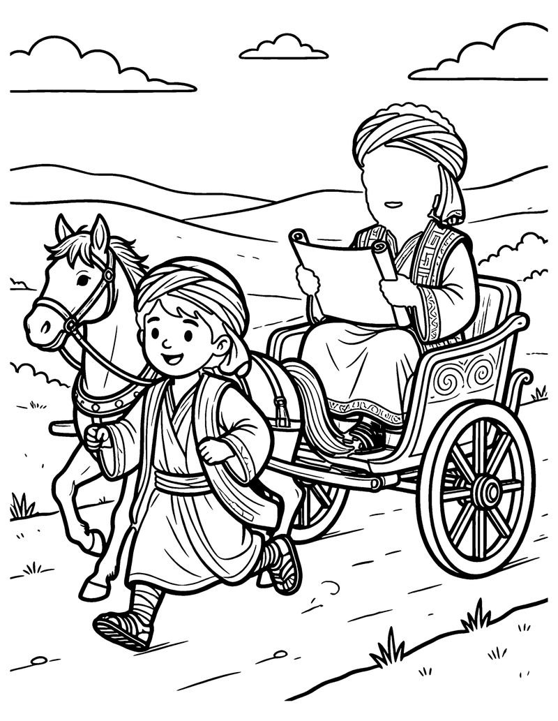 Philip and the Chariot coloring page preview