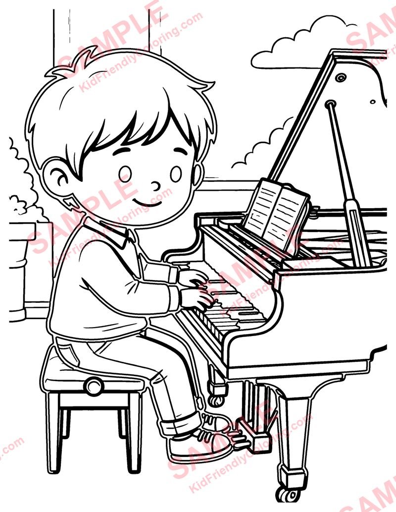 Piano coloring page preview