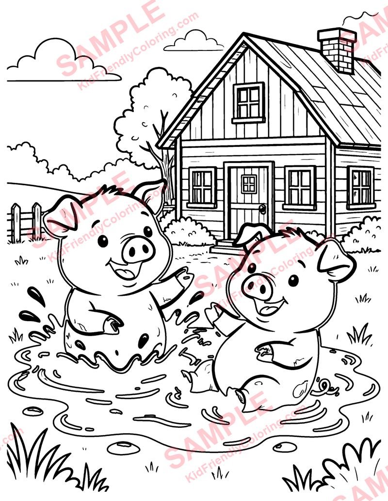 Piglets in the Mud coloring page preview