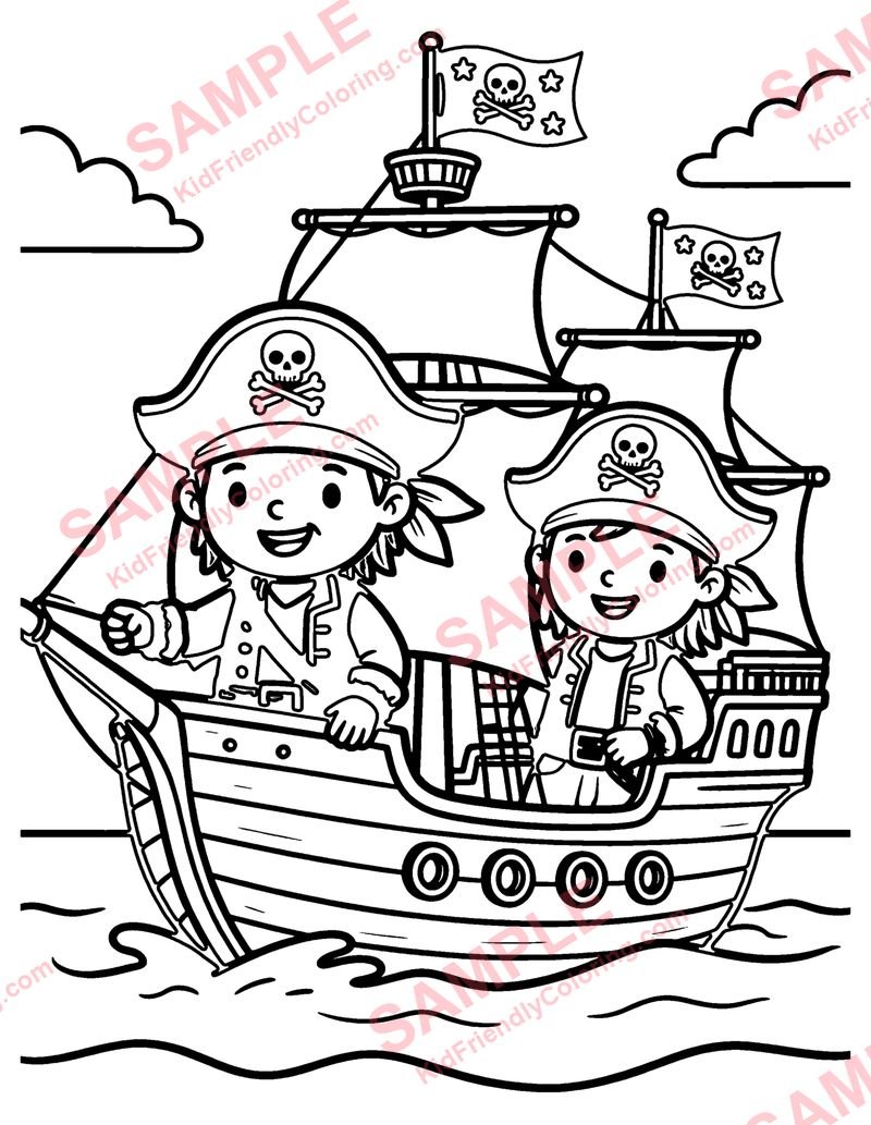 Pirate Ship Battle coloring page preview