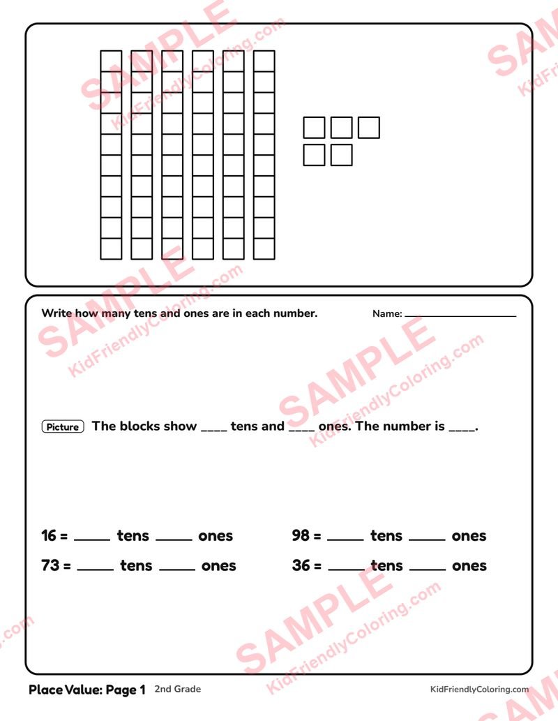 Place Value: Page 1 coloring page preview