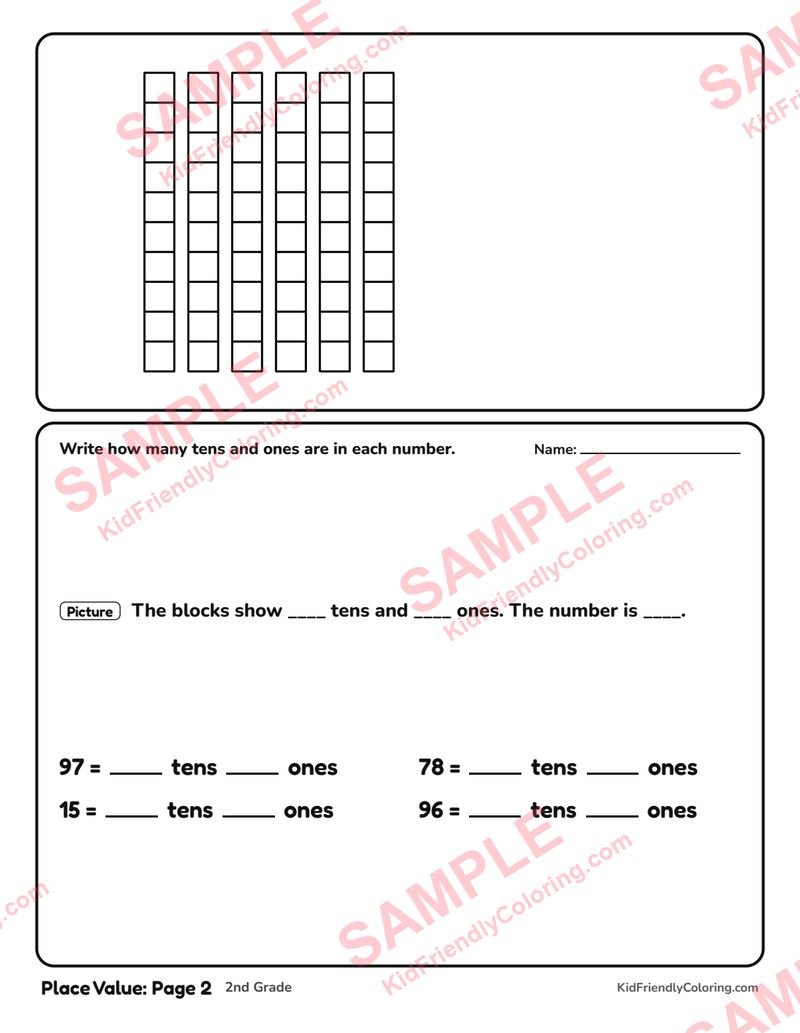 Place Value: Page 2 coloring page preview