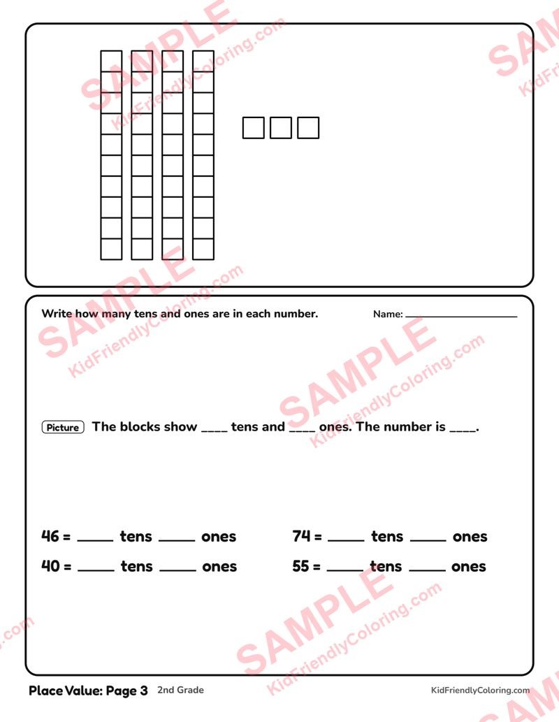 Place Value: Page 3 coloring page preview