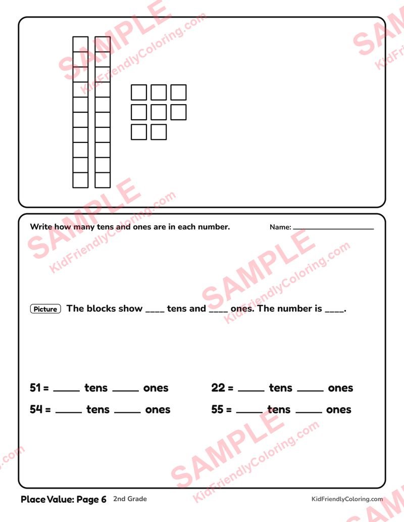 Place Value: Page 6 coloring page preview