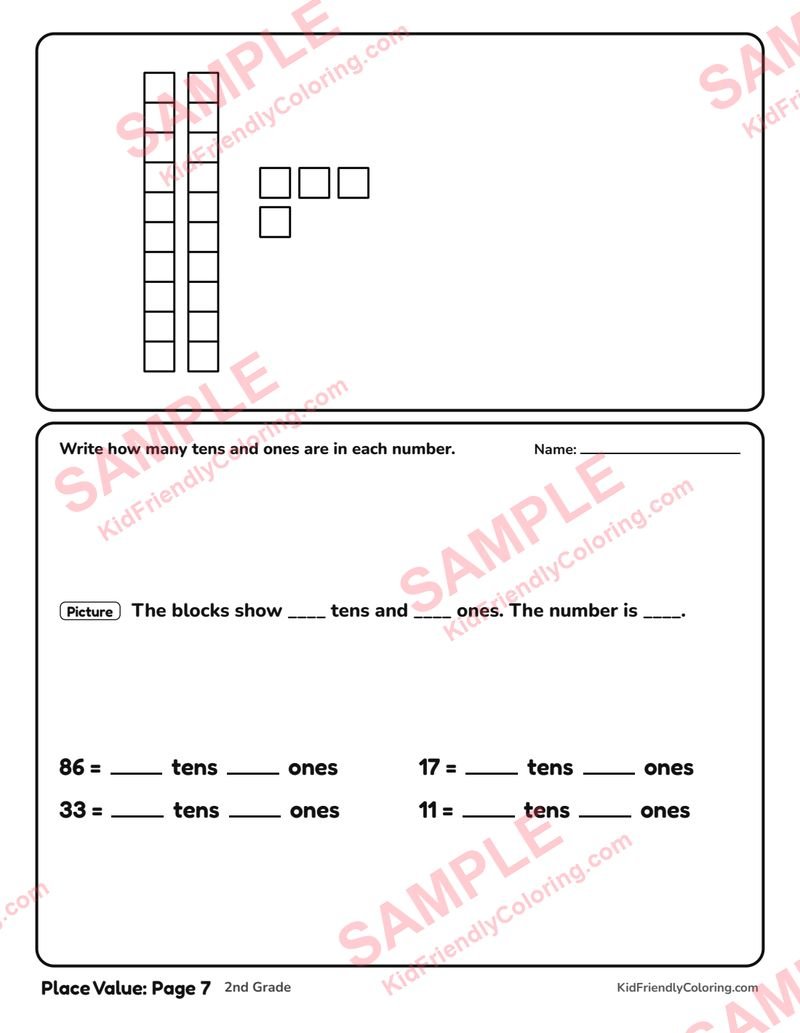 Place Value: Page 7 coloring page preview