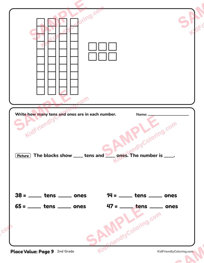 Place Value: Page 9 coloring page preview