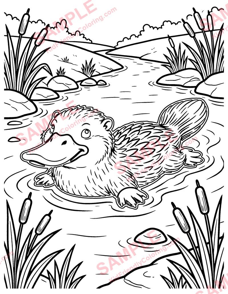 Platypus Swim coloring page preview