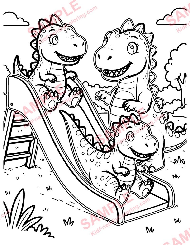 Playground Dinos coloring page preview