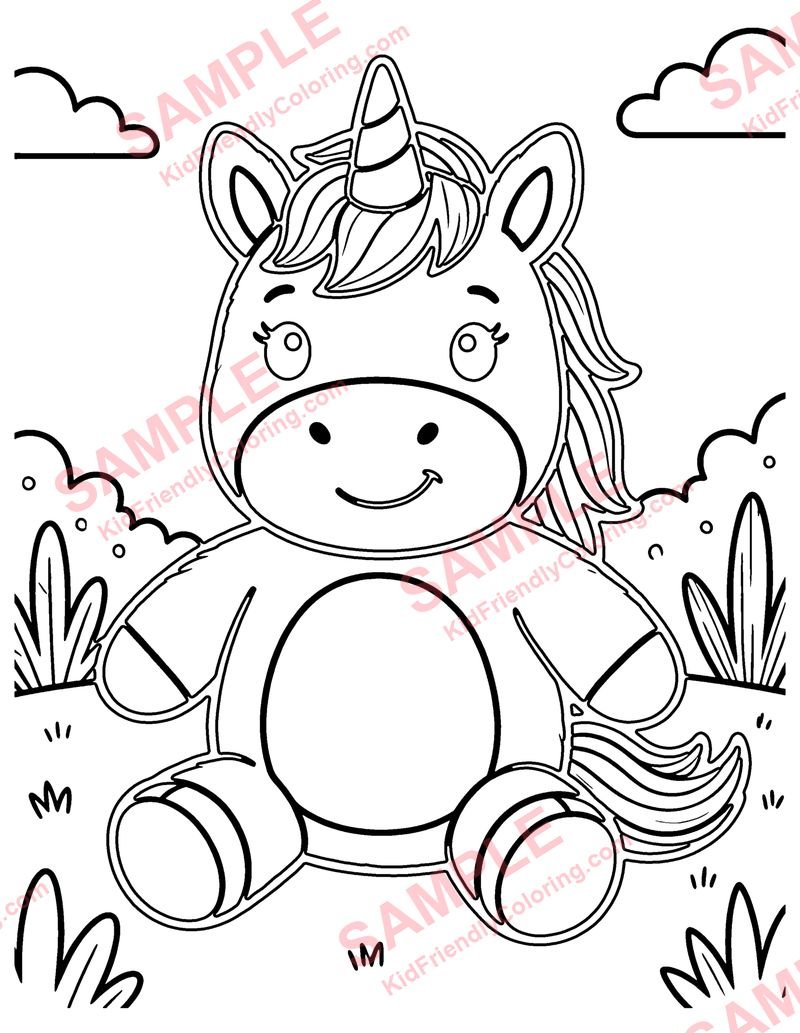 Plush Unicorn coloring page preview