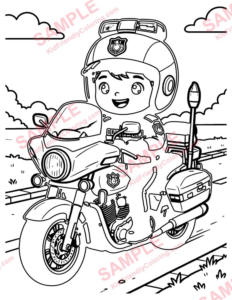 Police Motorcycle coloring page preview