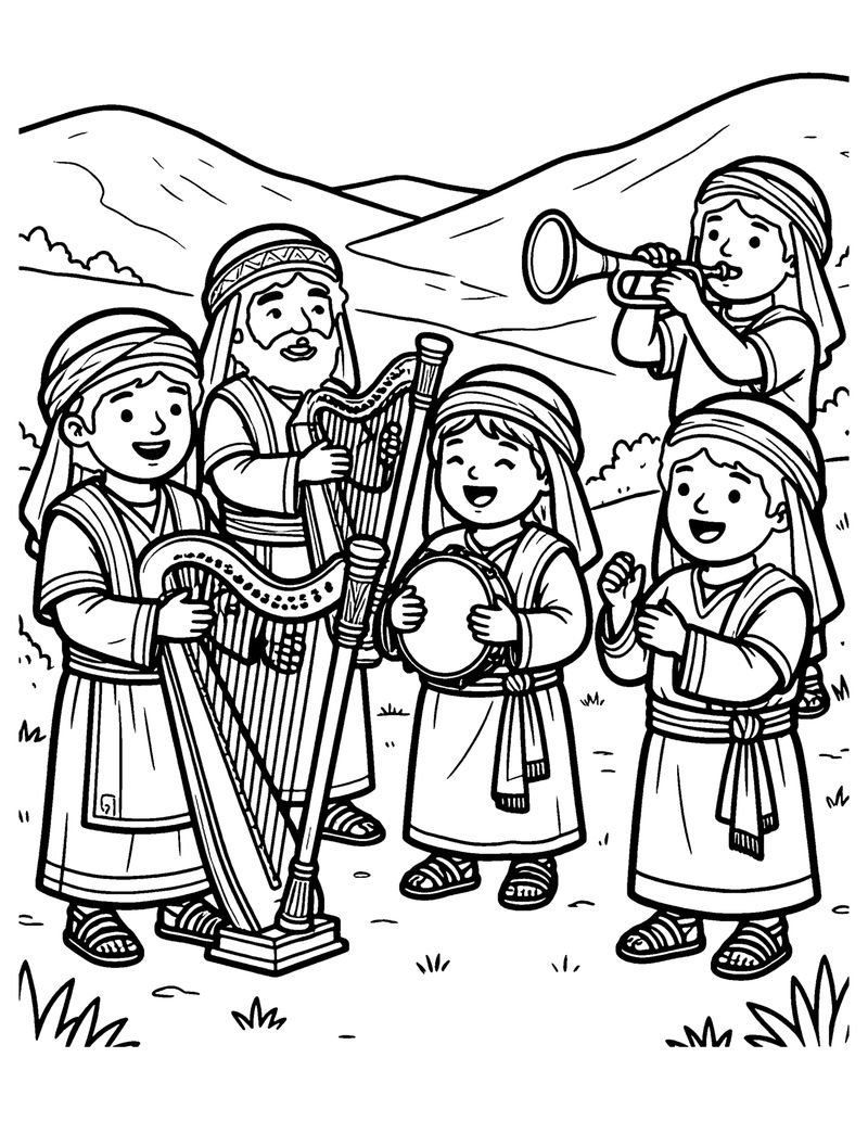 Praise Him with Music coloring page preview