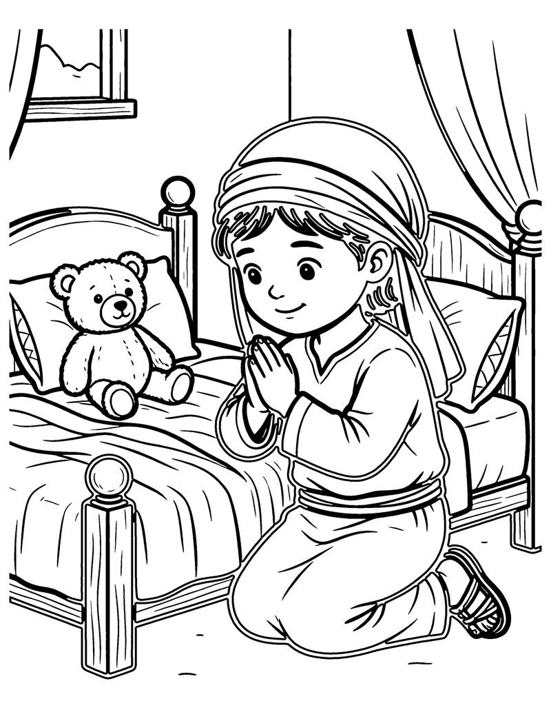 Praying at Bedtime coloring page preview