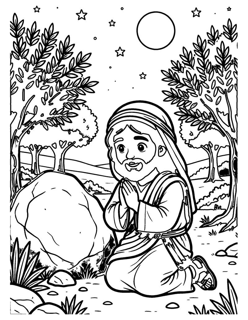 Praying in the Garden coloring page preview
