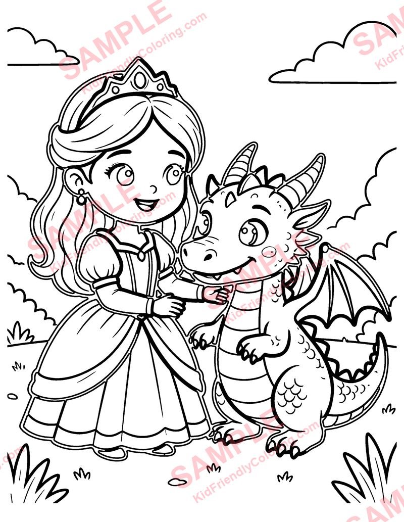 Princess and the Dragon coloring page preview