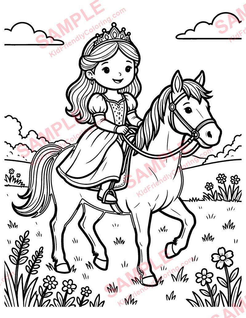 Princess Horse Ride coloring page preview