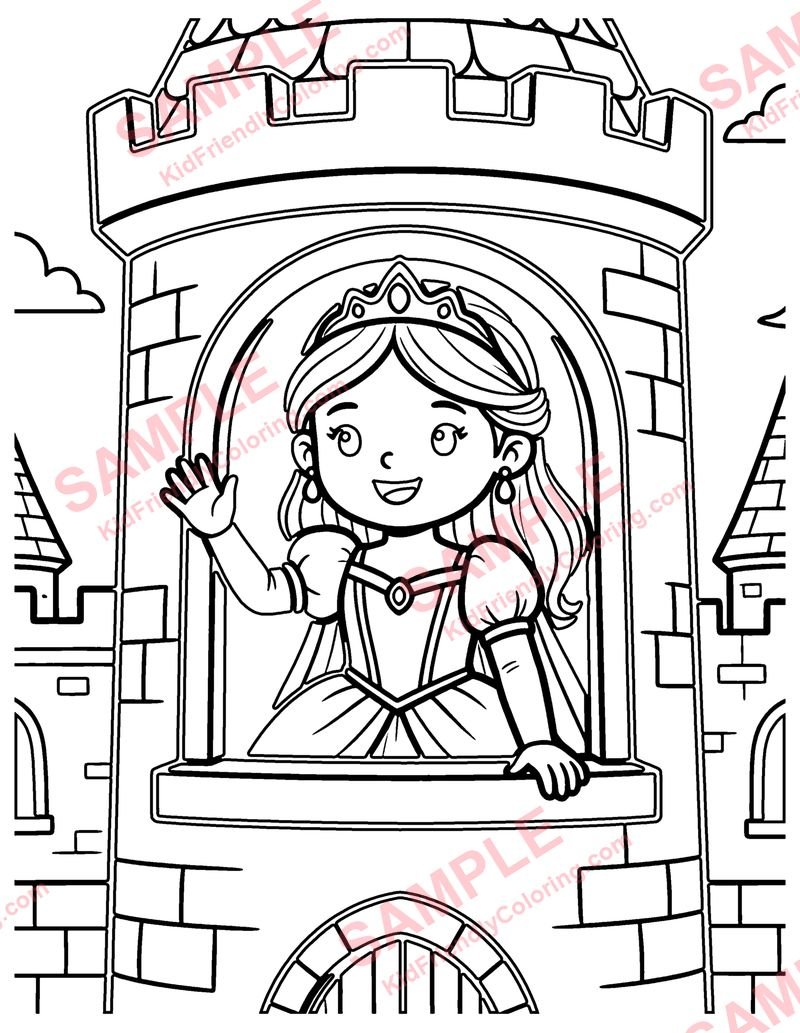 Princess in the Tower coloring page preview