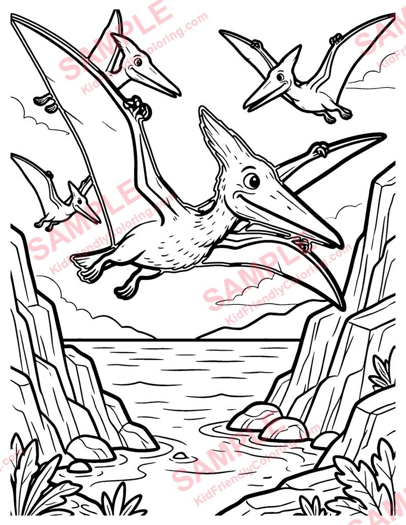 Pteranodons in the Sky coloring page preview