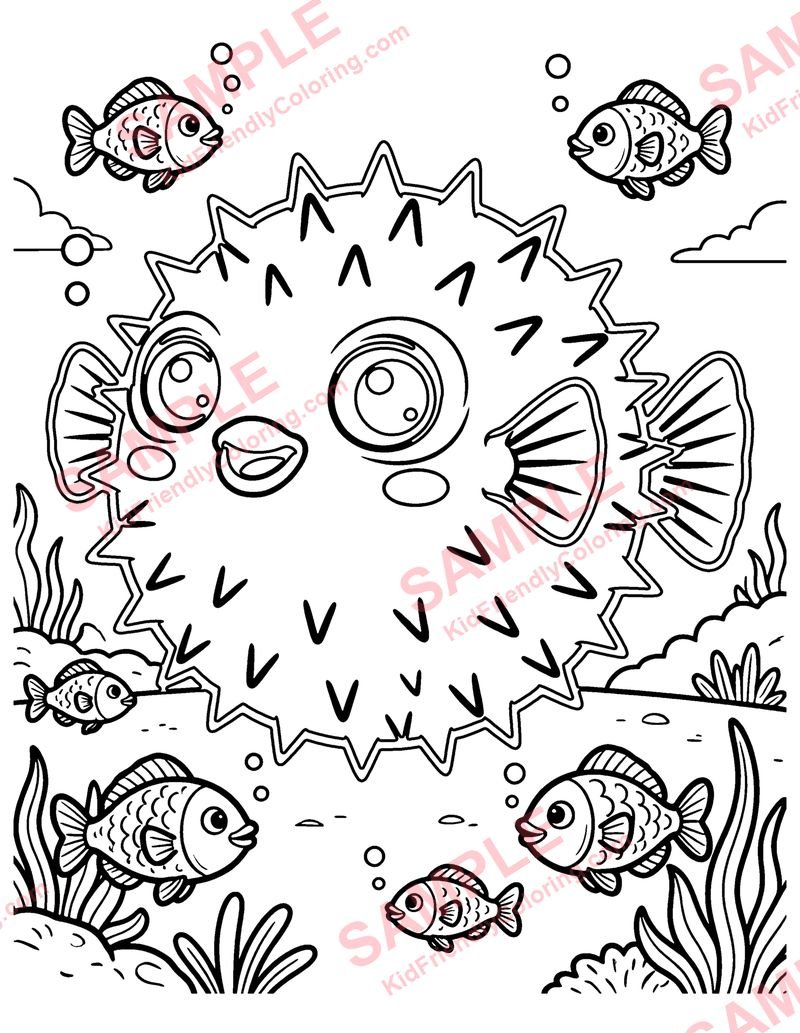 Pufferfish coloring page preview