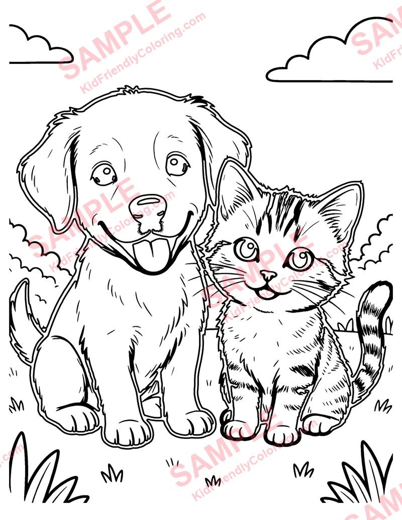 Puppy and Kitten coloring page preview
