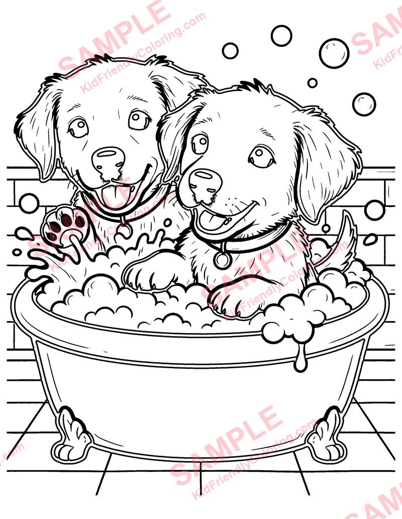 Puppy Bath Time coloring page preview