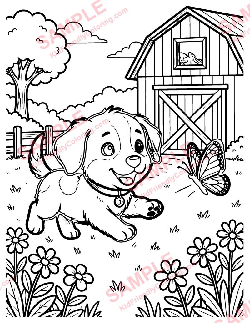Puppy on the Farm coloring page preview