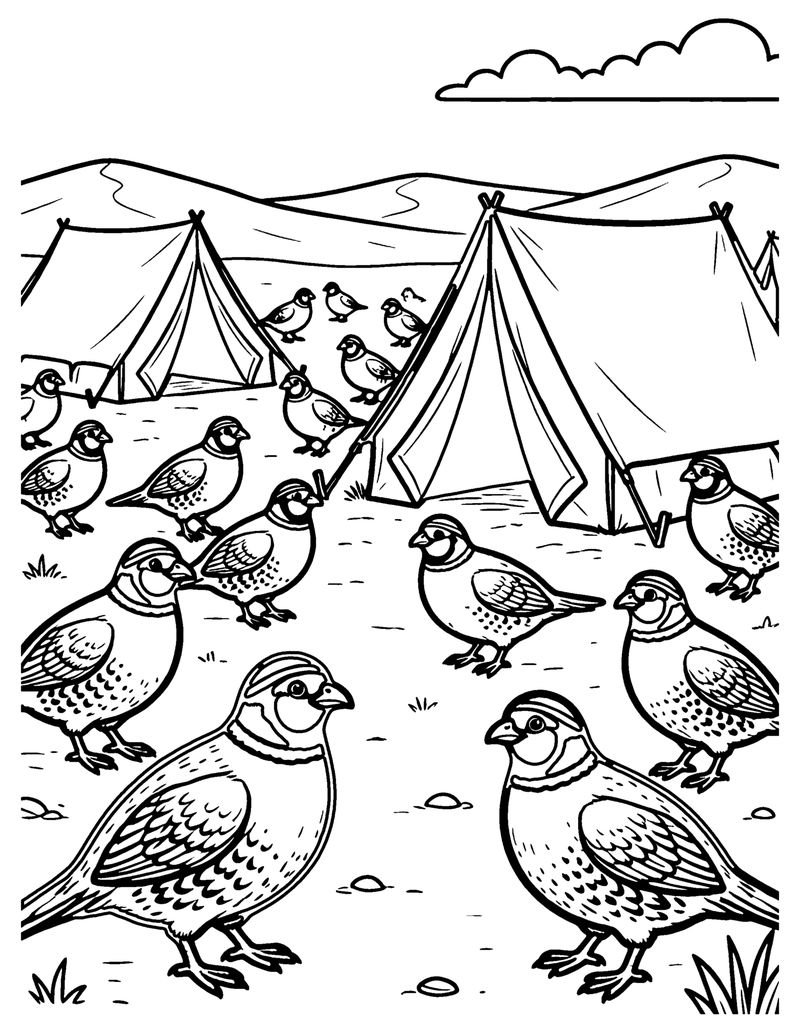 Quail in the Camp coloring page preview