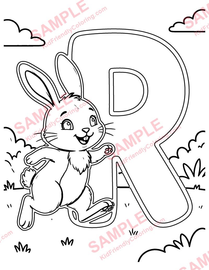 R Is for Rabbit coloring page preview