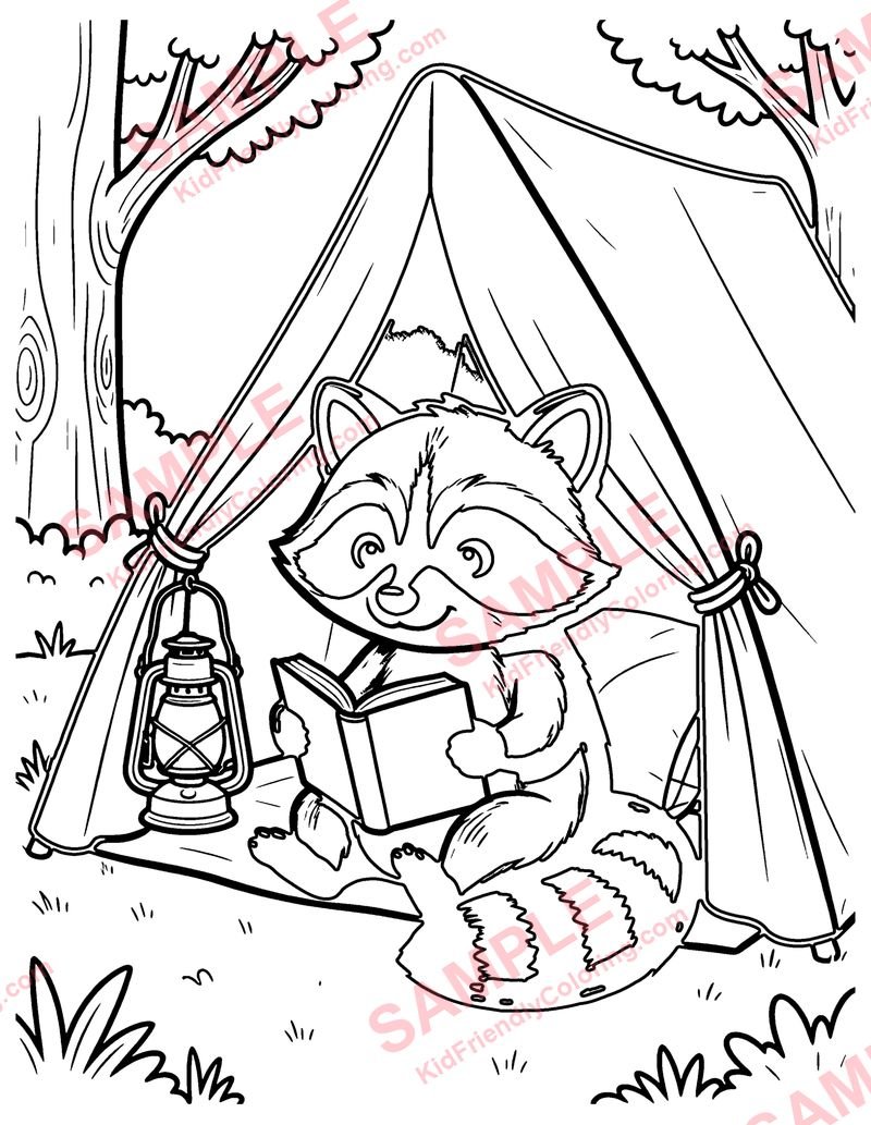 Raccoon Blanket Fort coloring page preview